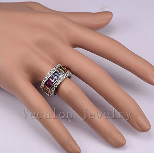 Vecalon, женское модное Ювелирное кольцо, 15ct, мутил, драгоценный камень, 5А, циркон, cz, 925 пробы, серебро, обручальное кольцо для женщин, подарок