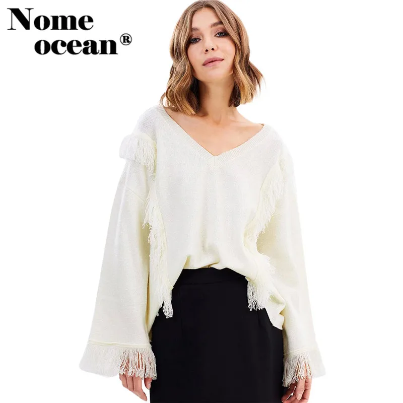 Tassel Detail Decoration Women Sweaters V neck Knitted
