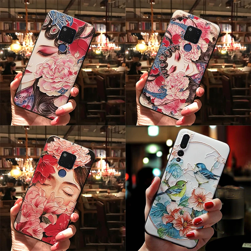 3D с тиснением и изображением цветка из термопластика чехол для Huawei Mate 10 20 P30 P20 P8 P9