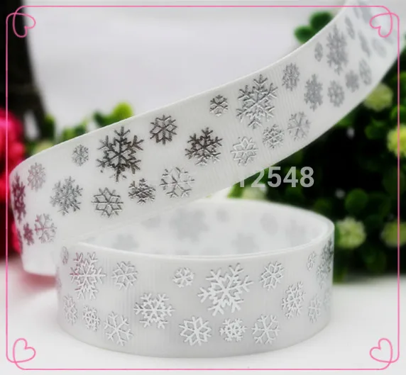 

1410821,7/8 '' 22MM Christmas snowflake silver hot Printed grosgrain ribbon, DIY handmade materials, headwear accessories
