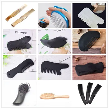 

Hair Brush Beauty Tool Black Bian Stone Guasha Comb Energy Gua Sha Board Acupuncture Massage Relaxation No Static Health Care