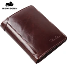BISON DENIM echtem leder brieftasche Männer rot braun vintage handtasche kartenhalter Marke männer geldbörsen dollarpreis W4361