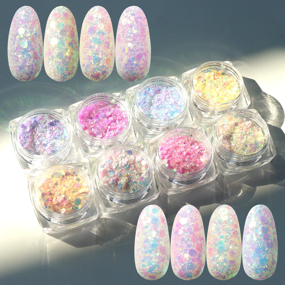 

8pcs Color Changing Nail Glitter Powder Paillette Irregular Hexagon Sequins Flakes Photochromic UV Light Decor Manicure JI913