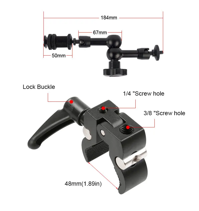 7 Inch Adjustable Friction Articulating Magic Arm + Small Super Clamp Crab Clip for DSLR LCD Monitor LED Light Camera Accessories (4)