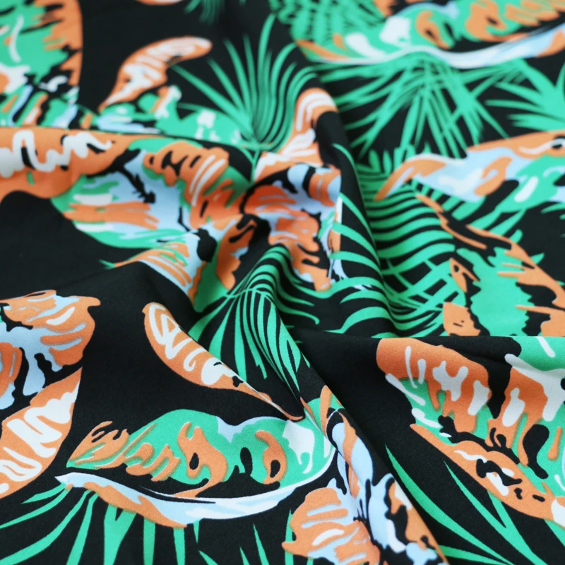 Крутая Гавайская ткань зеленый лист шифон материал непрозрачный