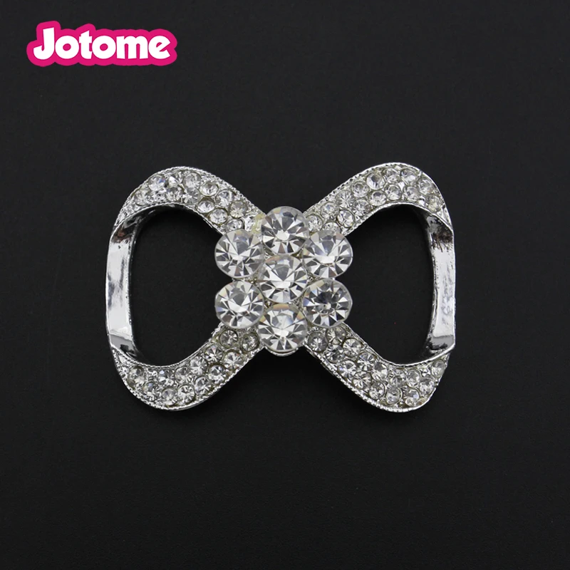 

100pcs/lot 50mm Rhinestone Bow ribbon slider buckle For Wedding Invitation card