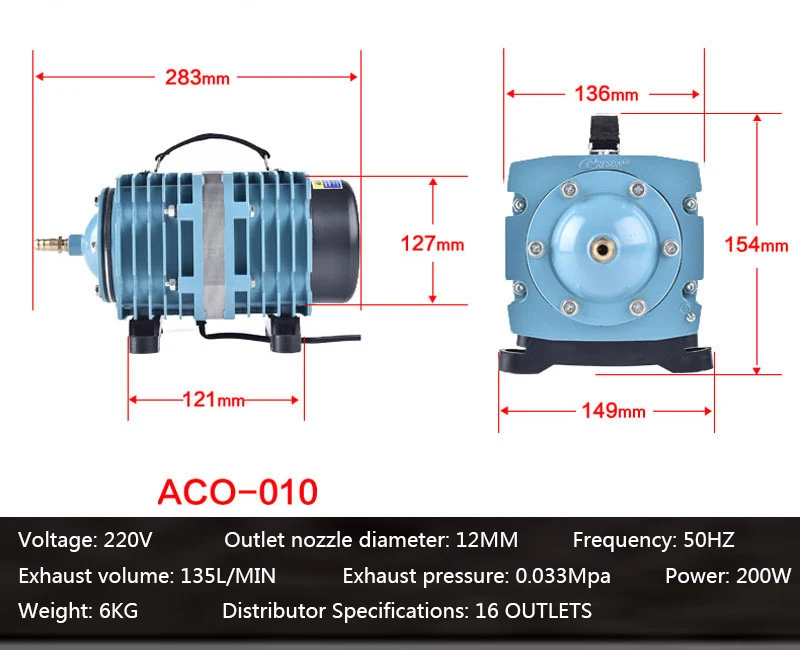 RESUN ACO-012A высокой мощности культуры рыбы компрессор для пруда 390 Вт электромагнитный оксигенационный аэрационный насос кислородный насос