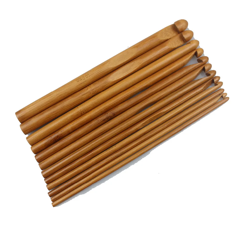 

12Pcs Bamboo Carbonized Smooth Handle Crochet Hooks Knit Weave Yarn Craft Handwork Knitting Needles Tools Set [3.0-10.0MM]