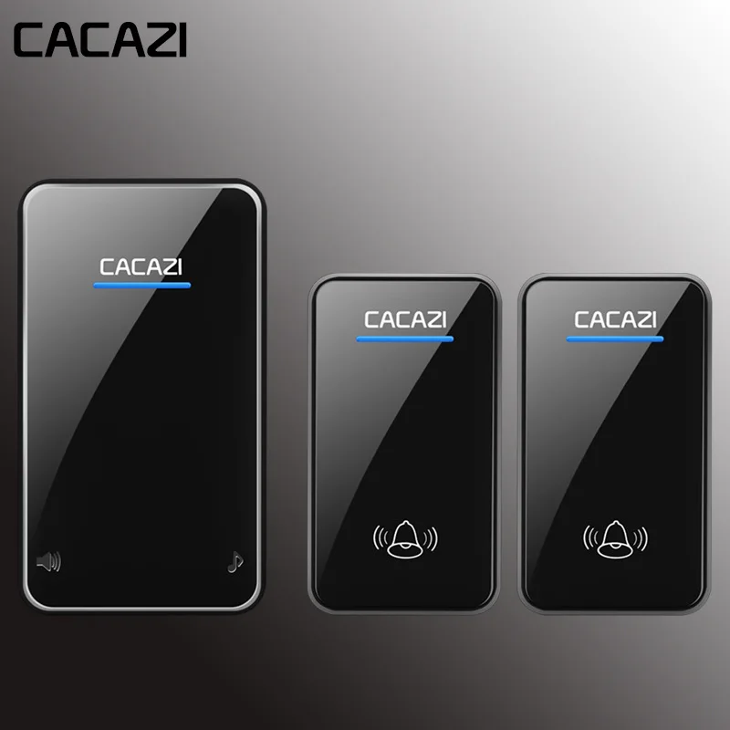CACAZI, беспроводной дверной звонок, водонепроницаемый, светодиодный, AC 100-240 В, EU/US/UK, штекер, дверной звонок, 2 кнопки, 300 м, пульт дистанционного управления, 48 колец, 6 громкости, домашний звонок - Цвет: black2x1