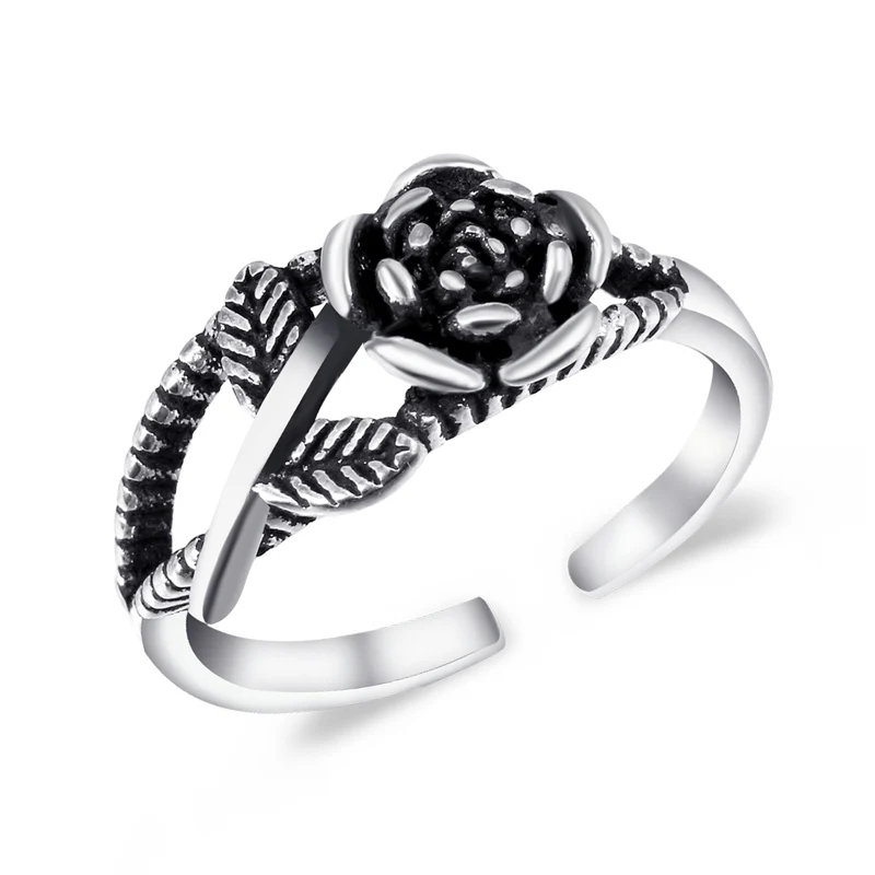 1Pc Opening Antique Silver Flower Rings For Women Small Ring Gothic Wedding Jewelry Unique Bague Femme Lovers Gift R469 | Украшения и