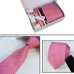 2018 новый бренд высокое качество 8 см галстуки, установленные для Для мужчин плед полоса клипов платок запонки платок галстук Для мужчин s