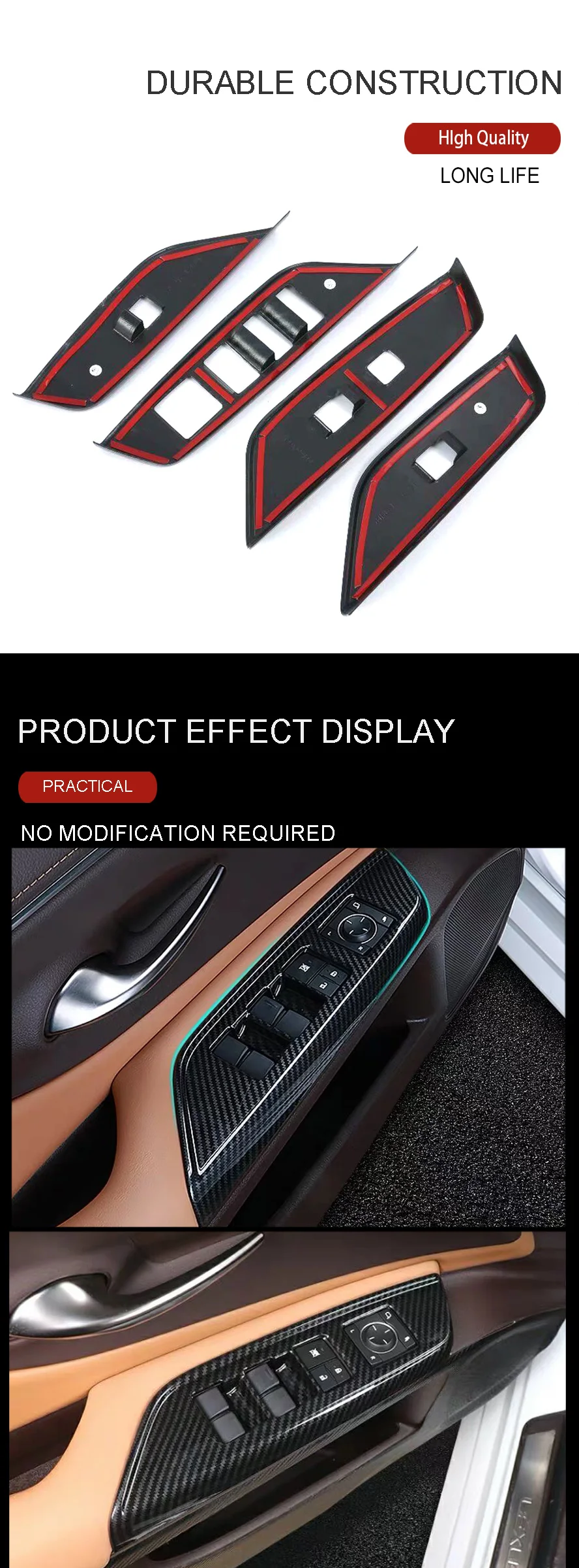 Wooeight 4Pcs Carbon Fiber Car Inner Door Armrest Window Lift Switch Button Protection Cover Trim For Lexus ES 2018 2019 LHD (8)
