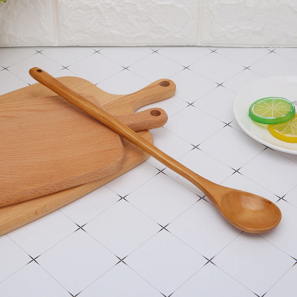 Vintage Wooden Wood Spoon Coffee Tea Cooking Dining Utensil Retro Long Handle