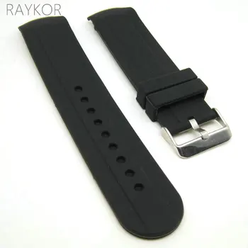 

22mm Silicone Rubber Watch Band Curved End Smooth Soft Black Strap for Fashion Casual Diver Sports Watches