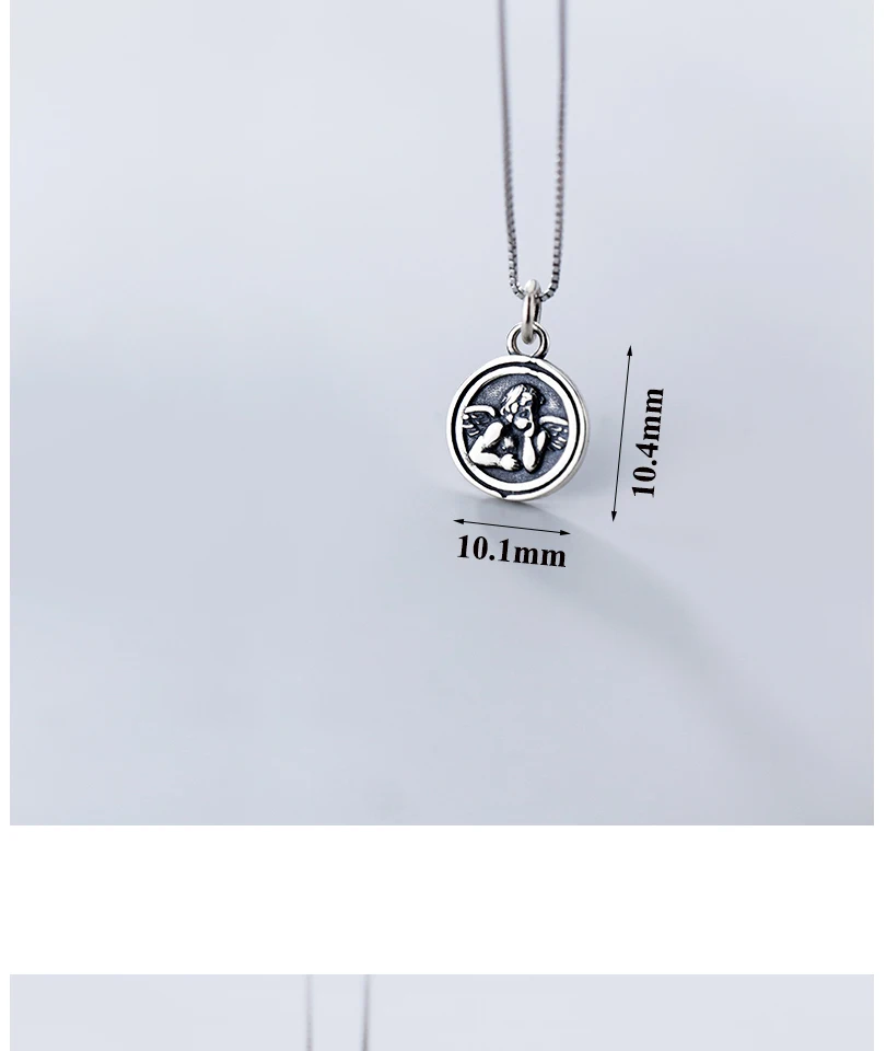 Vintage Sterling Silver Angel Necklace S925 Retro Round Coin Pendant Necklaces For Women Jewellery Collar De Moneda Bijoux 2019 (4)