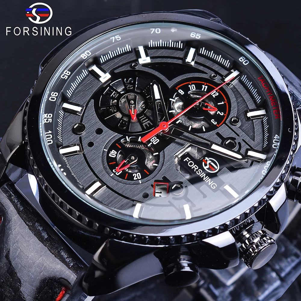 

Forsining Automatic Men's Watch Racing Car Design Self Winding Calendar Polished Leather Sports Mechanical Clock Relojes Hombre
