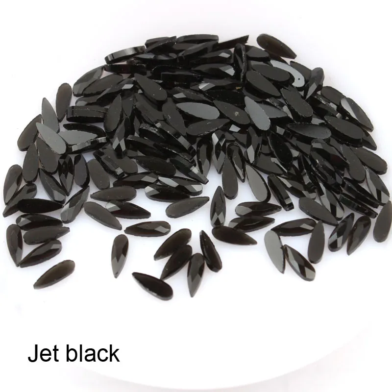 15 цветов 30/100 шт./лот Стразы для дизайна ногтей плоская форма капли воды Цветные камни для 3D украшения ногтей - Цвет: Jet black