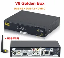 Genuine Full HD 1080 P V8 de Oro DVB-S2/T2/C energía HD Ayuda del Receptor de Satélite Vu IPTV Youtube + 1 unid USB WIFI