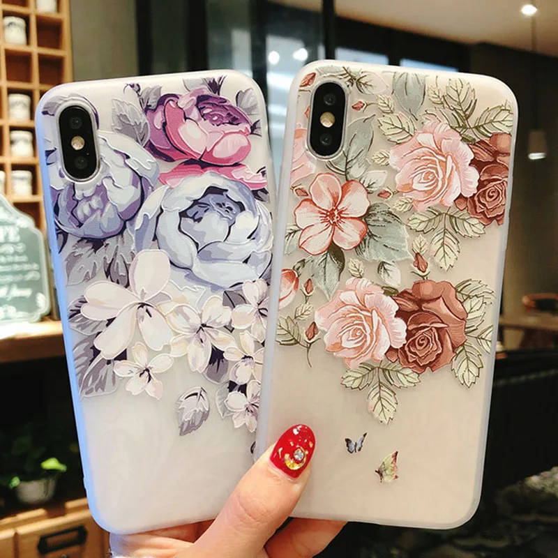 

For iPhone X 8 7 6 6S Plus Soft TPU Cover Flower Silicon Phone Case For iPhone 7 8 Plus XS Max XR Rose Floral Cases
