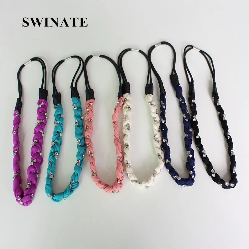 

SWINATE Women Bohemian Style Braided Chiffon Rhinestone Stretch Hairbands Multi Colors Bridal Party Headband Hair Accessories