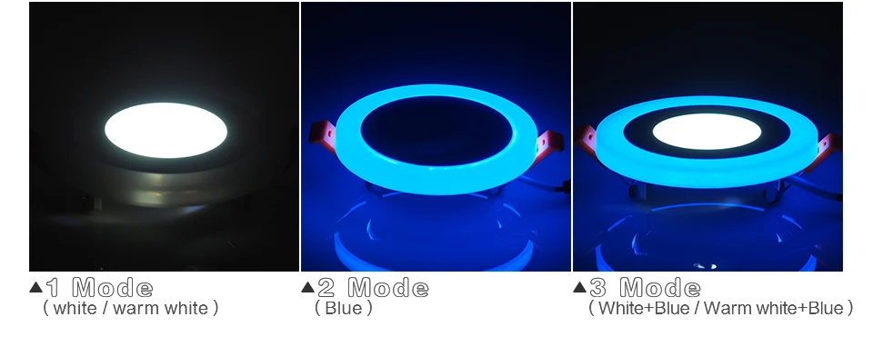Продукт двойной цвет светодиодный круглая Светодиодная панель/квадратный 6 Вт/10 Вт/18 Вт/24 Вт потолочный светильник встраиваемый белый+ синий свет лампы AC85-265V