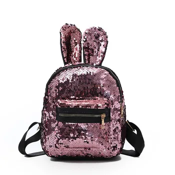 

Female backpack 2018 new Korean sequin women shoulder bag cute personality small girl's school bag stay cute rabbit ears