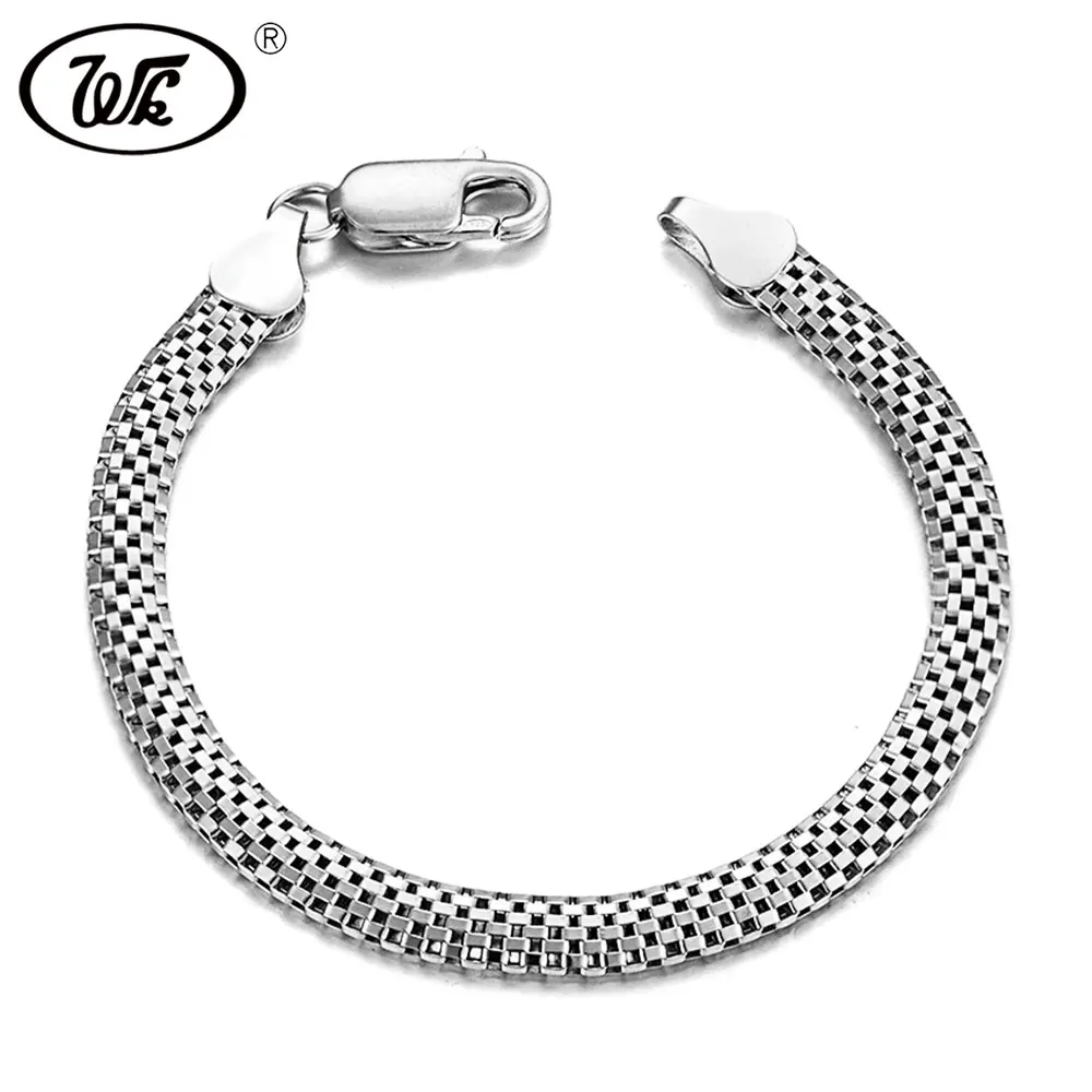 

WK Real Pure 925 Sterling Silver Snake Chain Bracelet For Men Women Flat 6MM 17CM Vintage Bangle Bracelets Wholesale OQ BM001