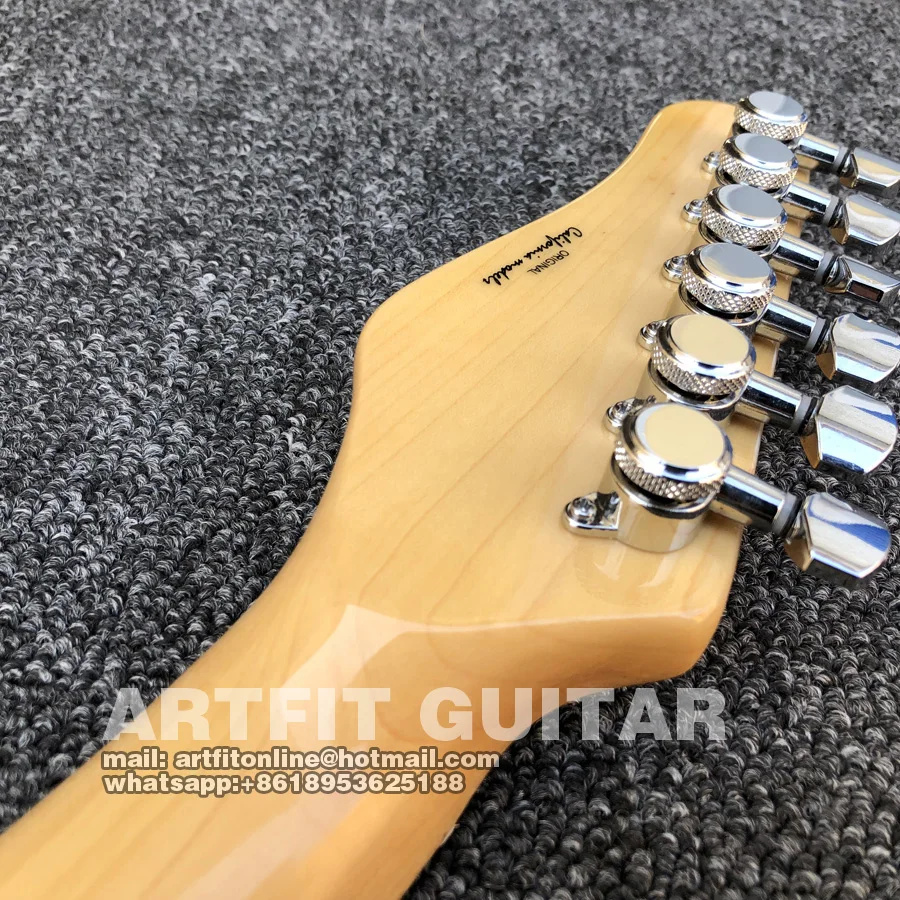 Lake Blue Quilted Maple Top Wilkinson Pickups Tremolo Bridge Coil Split M6 Locking Tuners 6 String Clean Sound Stratocaster Electric Guitar  (12)