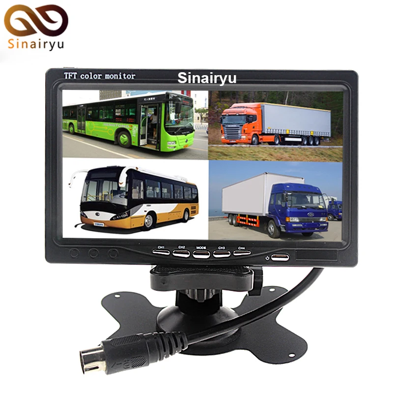 CCTV DC 12V~24V 7" LCD Car Monitor With 4CH Video input