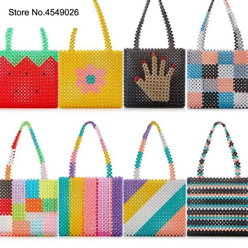 

Ins Super Hot Beading Hand Woven Women Bag Trend Fashion Bag Colorful HandBag Personality Design High Quality