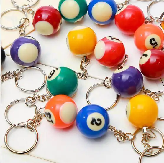 PVC Billiard ball key chain Bag Pendant Mini Billiard Keychain men car key rings Sport Souvenir party favor School birthday Gift