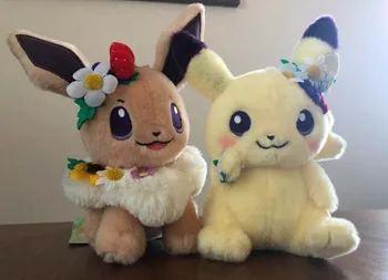 

2019 Japan anime game Pikachu & Eievui's Easter Eevee with Flower Plush Doll Stuffed Toy Limited Plush Doll Toy
