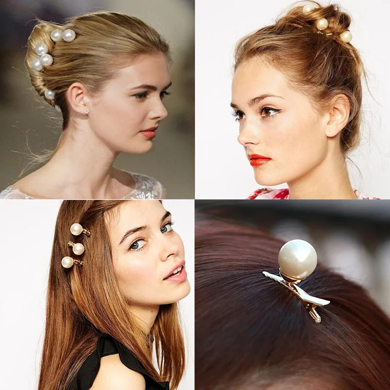 

Cute mini big pearl duckbill clip simple headwear Japanese and Korean pop bangs clip word clip hair accessories