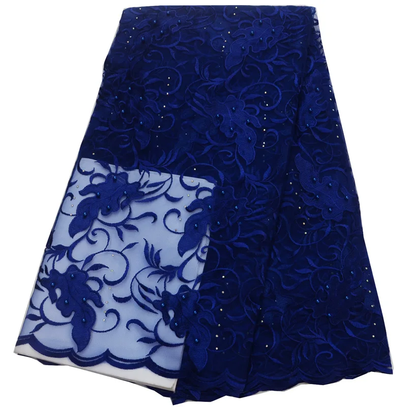 Bestlace (5 ярдов/шт) Skyblue Французский кружевная ткань вышитые бисером и Африканский
