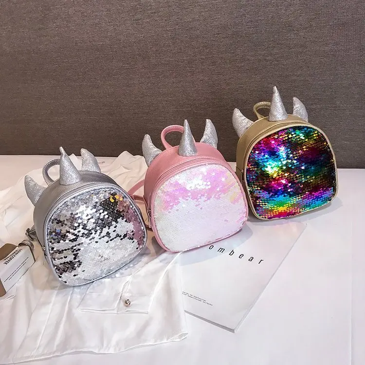 

Foreign Trade New Sequined Unicorn Small Shoulder Bag Personality Laser Bright Girl Pu Small Backpack Women's Bag