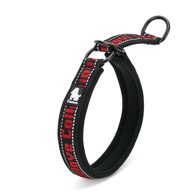 Truelove Neoprene Dog Choker Collar Nylon Soft Embroider Dog Slip Collar Training Reflective Adjustable Pitbull Collier Chien Black
