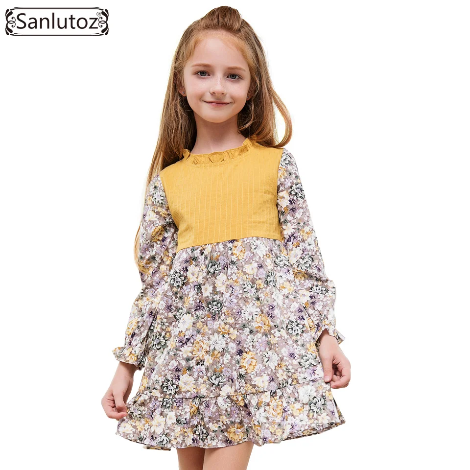 Sanlutoz-robe de marque fleurie pour filles | Vêtements d'hiver de marque à manches longues, pour fête de mariage
