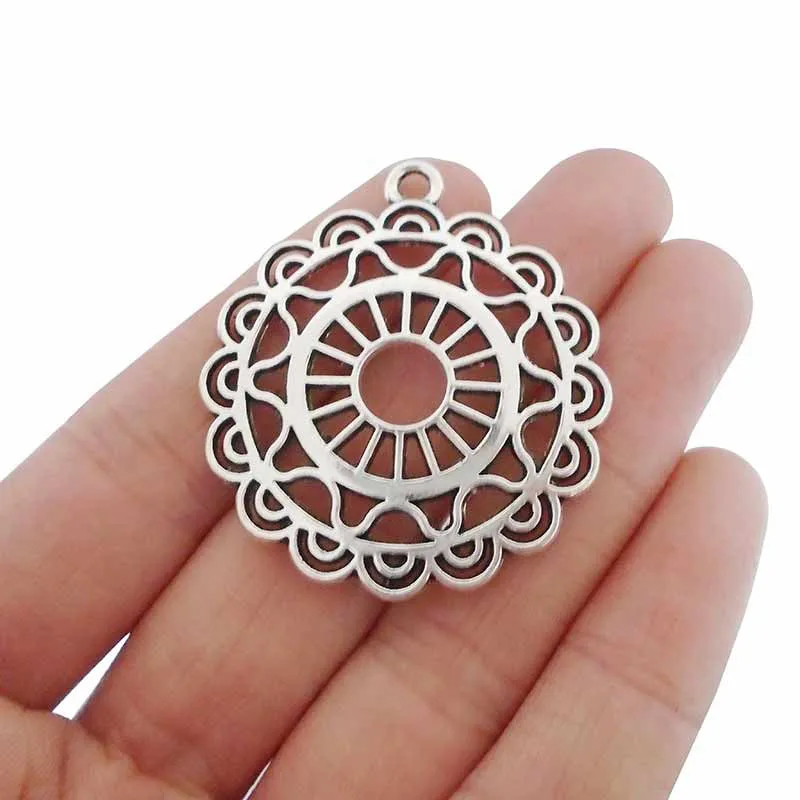6 x Big Hollow Open Round Flower Charms Pendants for Necklace Jewelry Making Findings 42x38mm | Украшения и аксессуары