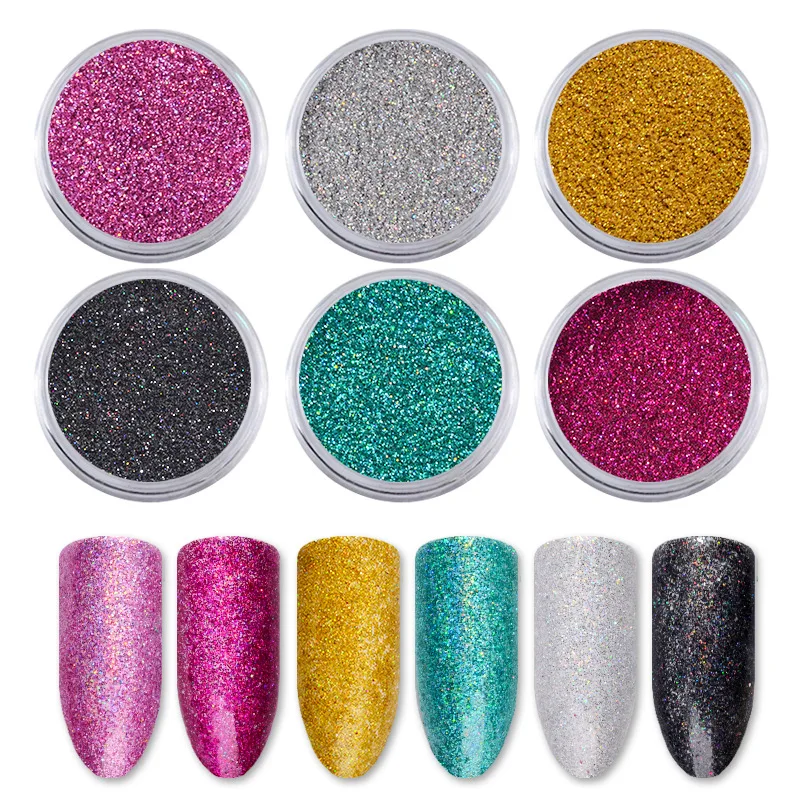 

MIOBLET New 6Box Laser Sandy Sugar Nail Powder Glitter Dust Dazzling 6 Colors Glitters Nail Art Decoration UV Gel Manicure Tools