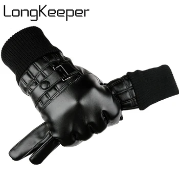 

LongKeeper Men's Gloves Winter Mittens Keep Warm Touch Screen Windproof Driving Guantes 2017 Autumn and Winter Leather Gloves