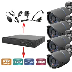 CCTV 4CH AHD системы цифровой видеозаписи с 4 шт 720 p AHD 24leds ИК внешняя цилиндрическая камера камеры + 4 шт 20 м/BNC силовых кабелей