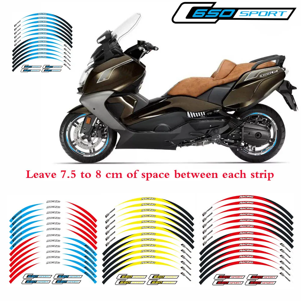 

4 color High quality Motorcycle 1set front&Rear Edge Outer Rim Sticker Wheel Decals Fit BMW C650 sport 15 inch