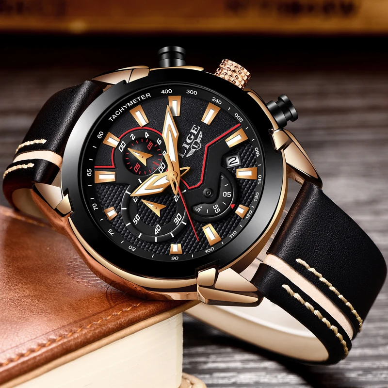 

2018 LIGE New Design Fashion Brand Mens Leather Sport Date Chronograph Quartz Watch Male Gifts Clock Relogio Masculino