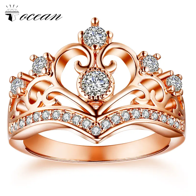 Tocean Rose Gold Color Romentic Handsome Wedding Rings for Women Crown Cut AAA Zircon Engagement Bijoux Bague Size5-12 W009