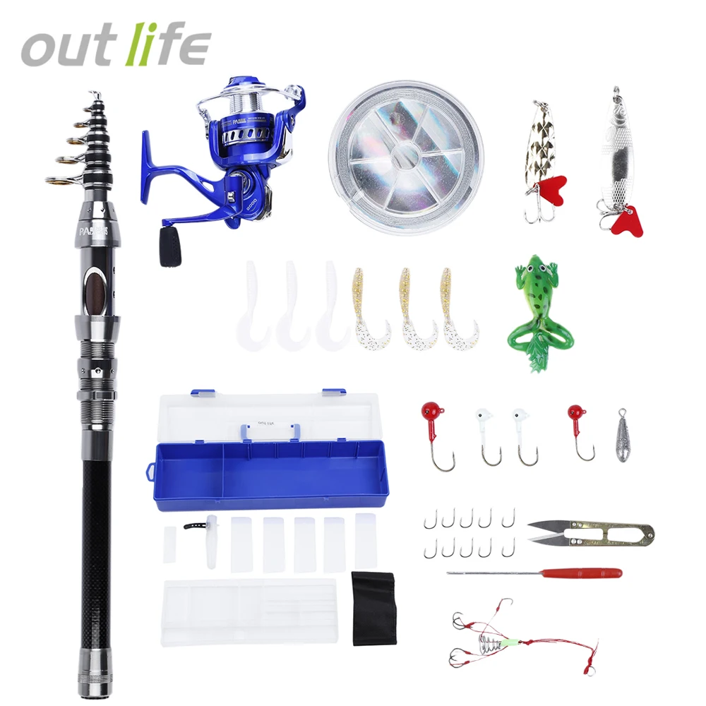 Outlife Telescopic Fishing Rod Reel Combo Full Kit Spinning Reel Pole