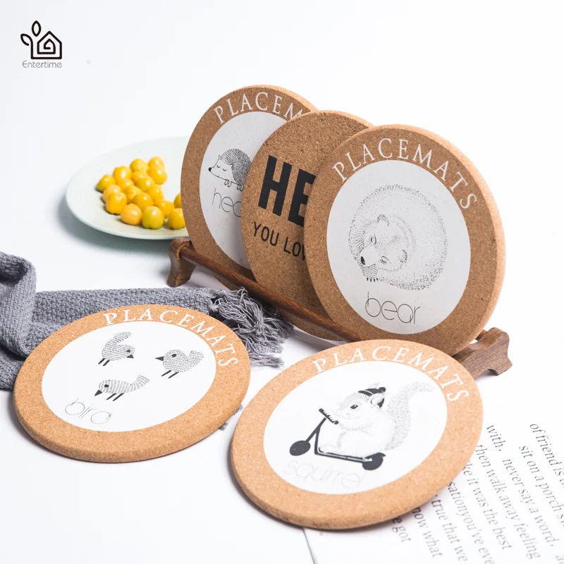 

Entertime New Zakka Round Cork Coaster Placemat Drink Cup Mat Tea Pad Wooden Tablemat Bowl Pad Pot Mat Heat Insulation
