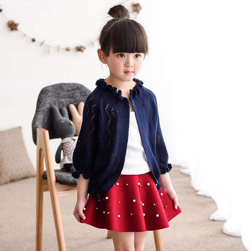 New Kids Girls Shrug sweaters female child ruffle cutout cardigan Coat