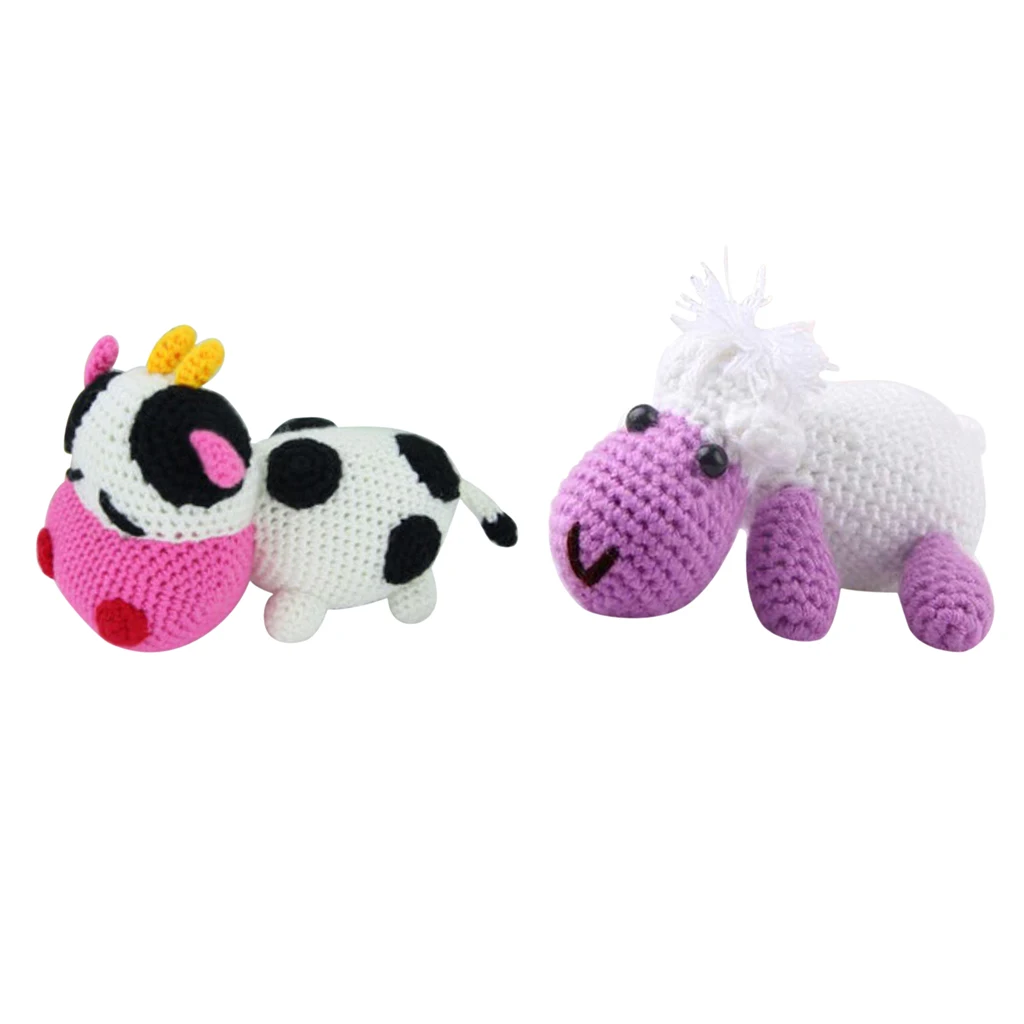  2 Sets Cute 3D Cow Sheep Crochet Kit for Kids Adults Handmade Knitting Stuffed Toys Home Ornaments