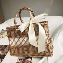 Wicker Storage Basket Women Handbag Summer Holiday Beach Bag Rattan Woven Knitted Straw Large Capacity Totes Shoulder Bag Bohemi