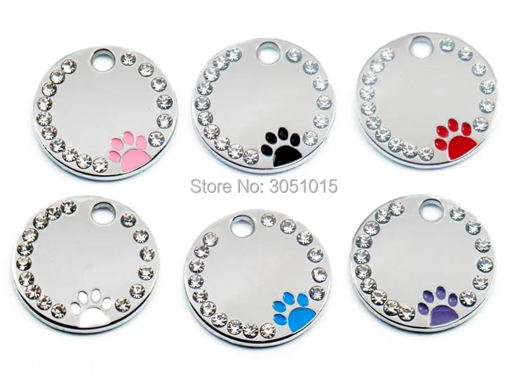 100 шт Стразы милые кружочки Выгравированные лапы медальон для собаки из нержавеющей стали DIY значок для собаки Pet Shop для собаки персонализированные